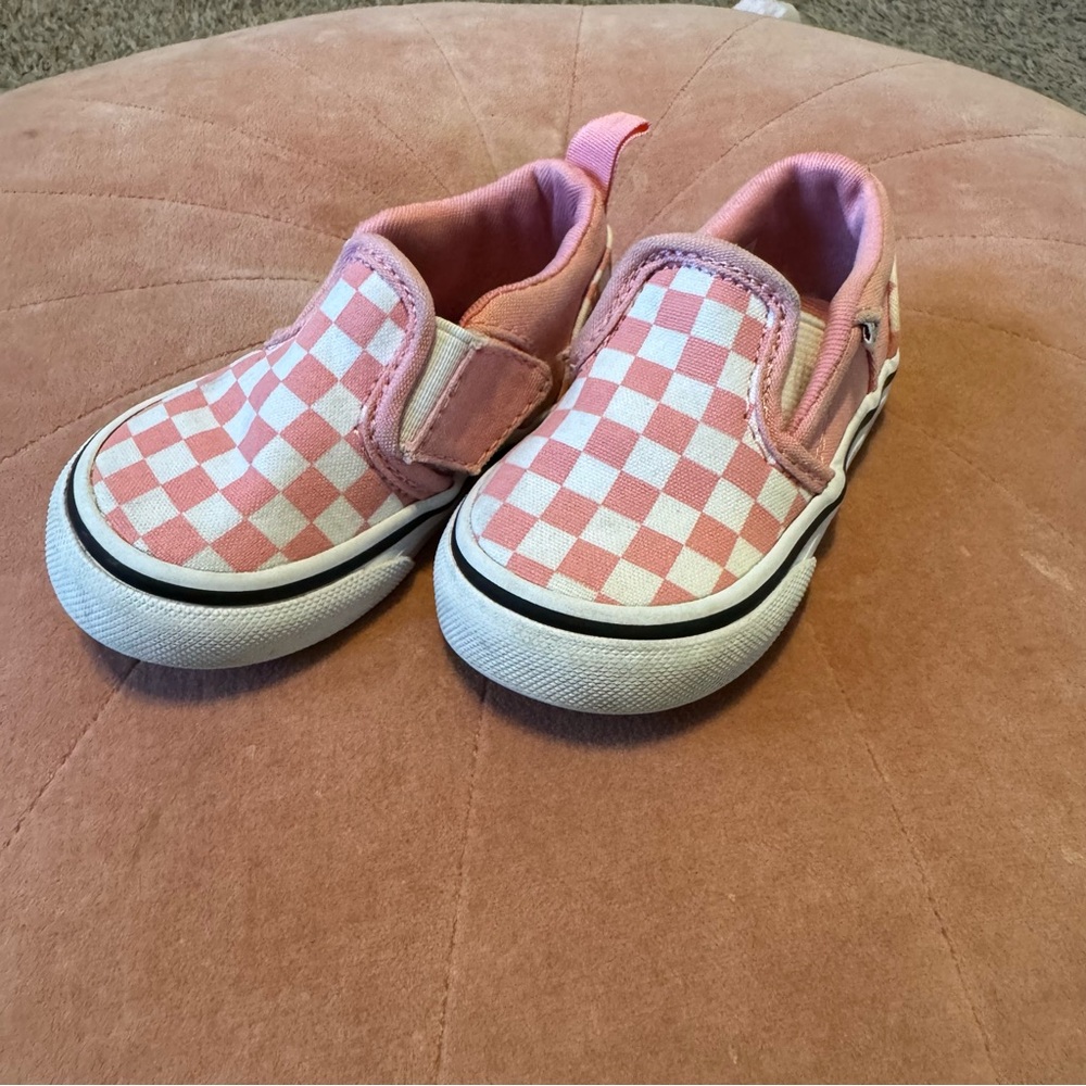 Vans Kids Pink and White Checkered Slip-On Sneakers